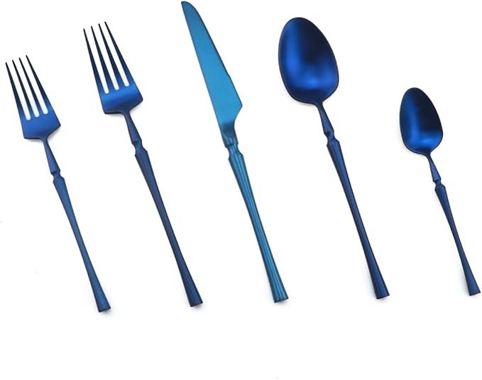 Gugrida Unique & Beautiful Flatware Set - 5 Piece Iridescent Silverware Sets | 18/10 Stainless Steel Reusable Cutlery Set | Blue Utensils Service For 1 with Dessert Fork, Knife, Spoon, Dinner Fork