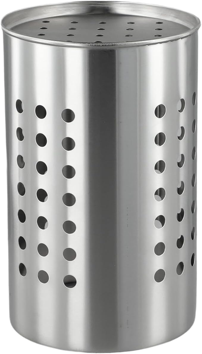 FABULETTA Stainless Steel Utensil Holder for Kitchen Countertop, Cutlery Drainer Rack with Drain Hole, Rust-Resistant Vertical Organizer Stand for Spoons and(Silver Medium)