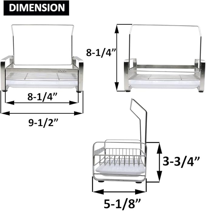 Sponge Holder - Kitchen Sink Organizer - Sink Caddy - Sink Tray - SUS304 Stainless Steel Soap Holder,9.45 x5.15 x8.1 inches,Large Size