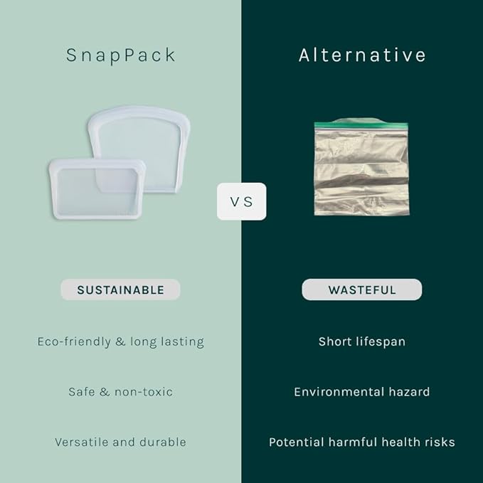 SnapPack Reusable Snack & Sandwich Bags, 2-Pack, 100% Pure Platinum Silicone, Dishwasher Safe, Heat‑Resistant, Freezer‑Safe and Sous‑Vide capable (Peach)