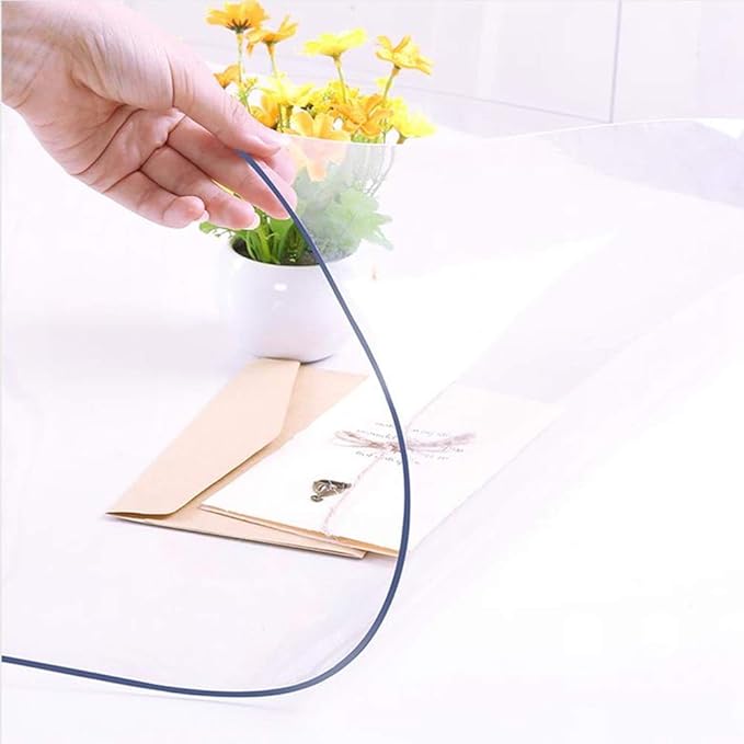 NECAUX Custom Multi-Size 1.5mm Thick Clear PVC Table Cover Protector - 30 x 60 Inch Rectangular Plastic Tablecloth Desk Pad for Coffee Table, Writing Desk, Non Slip Floor Mat