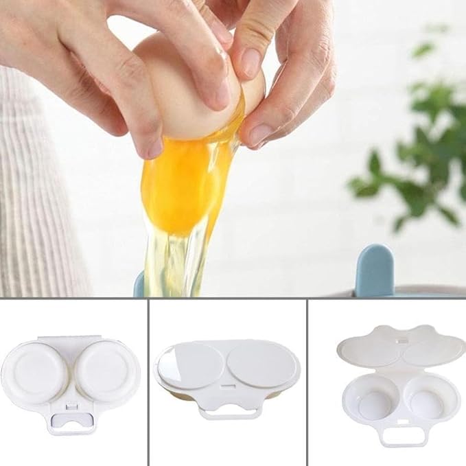 2 Pcs White Egg Poacher, Microwave Egg Boiler Poacher, 2 Cavity Nonstick Poached Egg Maker With Lid, Egg Poacher Microwave Egg Cooker, Double Drain Poached Egg Cups Cookware（13 * 5cm）