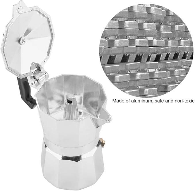 50ml Aluminum Moka Pot Espresso Maker Leak-Proof Design with Ergonomic Handle 1 Cup Stovetop Coffee Maker for Home & Office Use