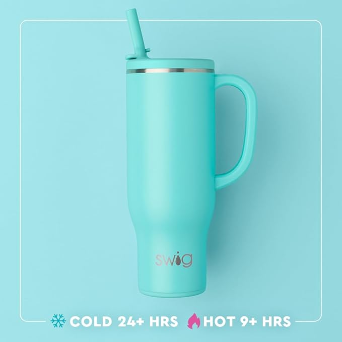 Swig Life 30oz Mega Mug, 30oz Tumbler with Handle and Straw, Large Insulated Tumblers, Cup Holder Friendly Travel Mug, Stainless Steel 30 oz Tumbler, Reusable Insulated Water Bottle (Green Thumb)