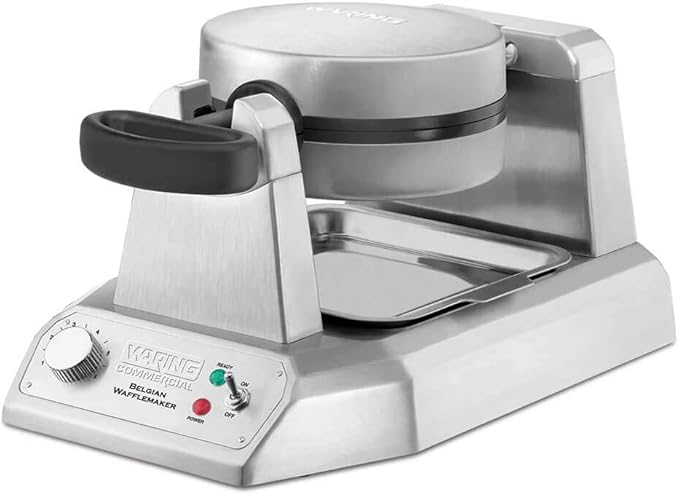 Waring Commercial WW180X Heavy Duty Single Belgian Waffle Maker, Coated Non Stick Cooking Plates, Produces 25 waffles per hour, 120V, 1200W, 5-15 Phase Plug, Silver, 12.5 x 17.88 x 10.5 inches