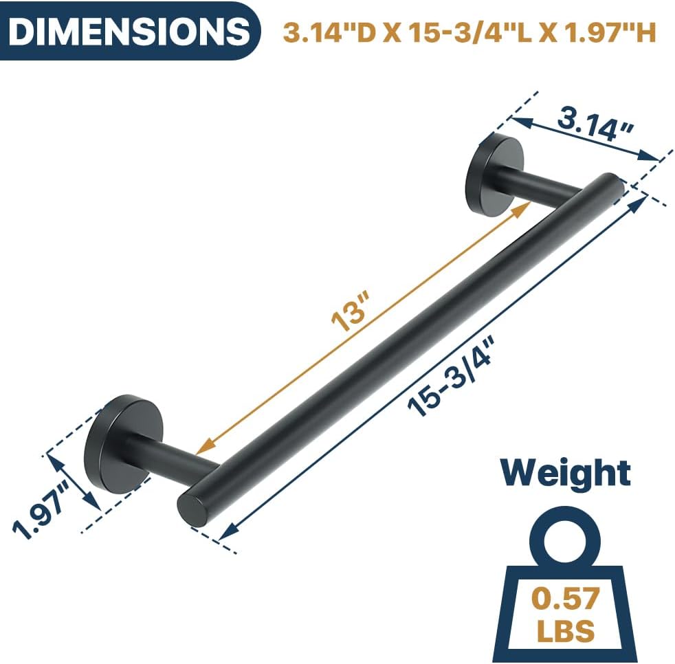 SAYAYO Black Towel Racks for Bathroom, 16 Inch Towel Bar Towel Rod Towel Holder Wall Mount SUS304 Stainless Steel (Hanging Length 13-Inch)