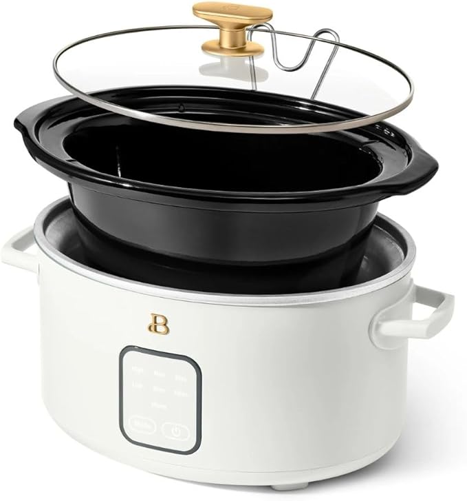 Beautiful 4-Quart Programmable Slow Cooker with Touch-Activated Display, Digital Timer, Keep-Warm Function & Removable Non-Stick Pot
