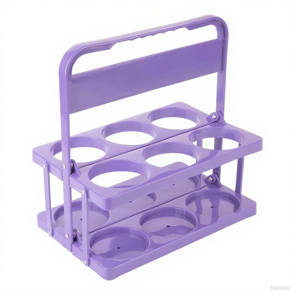 Bodaon 6 Cup Drink Carrier with Handle, Plastic Cup Holders for GrubHub/Doordash Delivery, Reusable Foldable Car Drink Caddy, Leakproof Food Delivery Accessories, 360° Secure Grip, Lavender