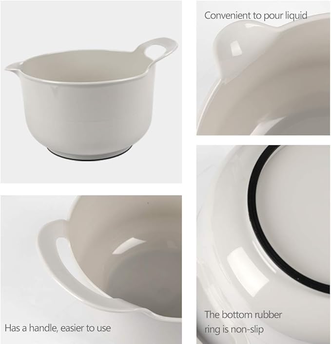 BoxedHome 4 Pack Nesting Mixing Bowl with Pour Spout and Handle, BPA free Microwave & Dishwasher Safe(Grey, 4 Pack with Handle)