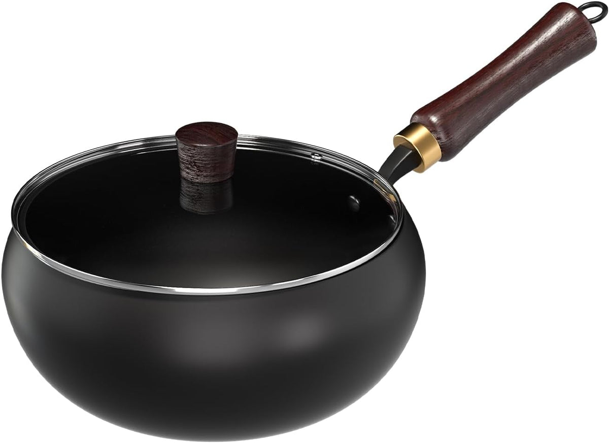 Carbon Steel Wok, Nitrided Pan Body, Even Heat Distribution Without Coating, Multi-Functional Pan, Suitable for Induction Cooktops, Ovens, and Any Stove, Includes Lid and Wooden Handle