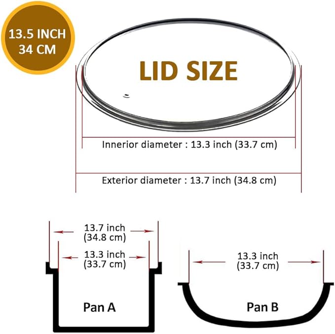 Glass Lids for Pots and Pans, 8, 11, 12, 12.6 Inch Pan Covers for Cookware, Tempered Glass Lid for Replacement, Dishwasher Safe & Microwave Oven Safe (13.5 Inch)