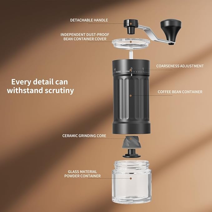 Portable Coffee Grinder Conical Burr for Espresso French Press Pour Over Double Bearing External Adjustment Capacity 25g (Ceramic Burrs)