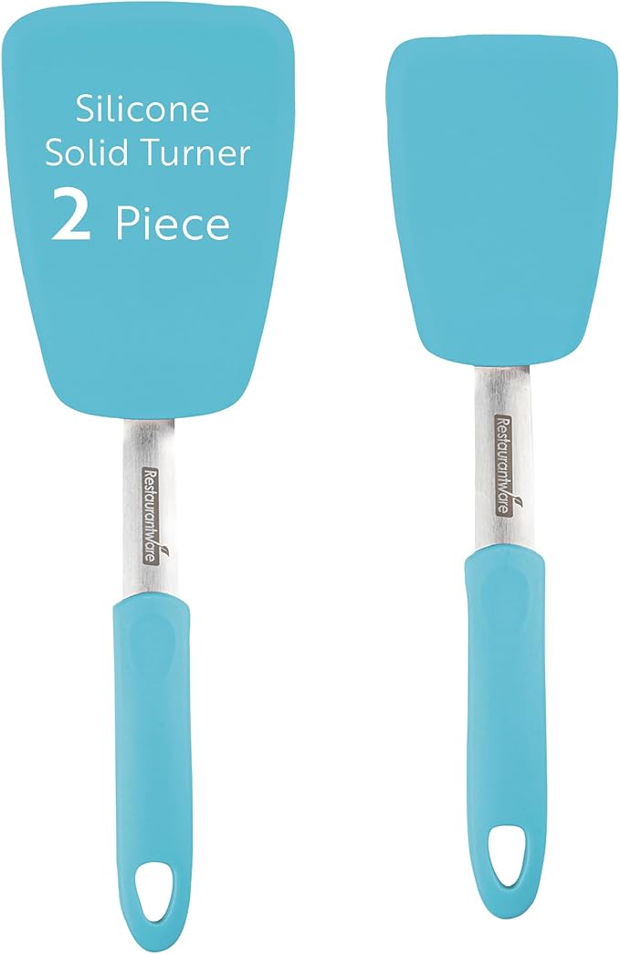Restaurantware Comfy Grip Silicone Turner 1 Durable Cooking Turner - Stainless Steel Body Rubber Handle With Hole Turquoise Silicone Flipper Spatula Tolerates Up To 446F Dishwashable