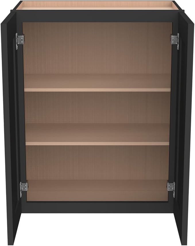 Wall-Mounted Cabinet – Solid Wood Shaker Style Medicine Cabinet with Adjustable Shelves & Soft-Close Doors for Bathroom, Kitchen, and Office Storage (Charcoal Black, 33" W x 12" D x 30" H)