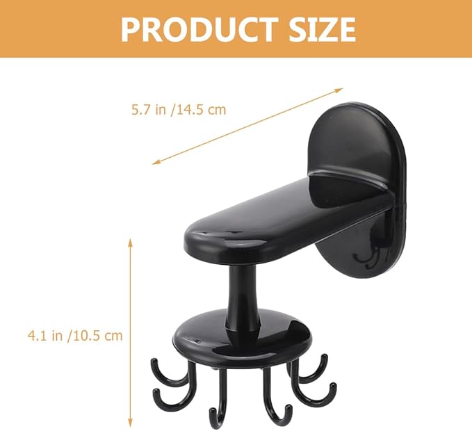 OUNONA Rotatable 8-Claw Adhesive Wall-Mounted Utensil Hook Black, Non-Punch Kitchen and Bathroom Hanging Organizer for Cooking Tools and Storage
