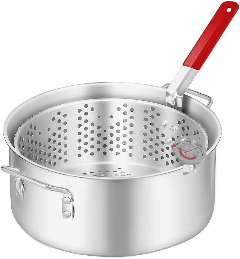10QT Outdoor Fish Fryer Kit – Heavy-Duty Aluminum Pot, 6.7QT Basket, Propane Deep Fryer with 0-10 PSI Regulator & Steel Frame – Ideal for Seafood & More
