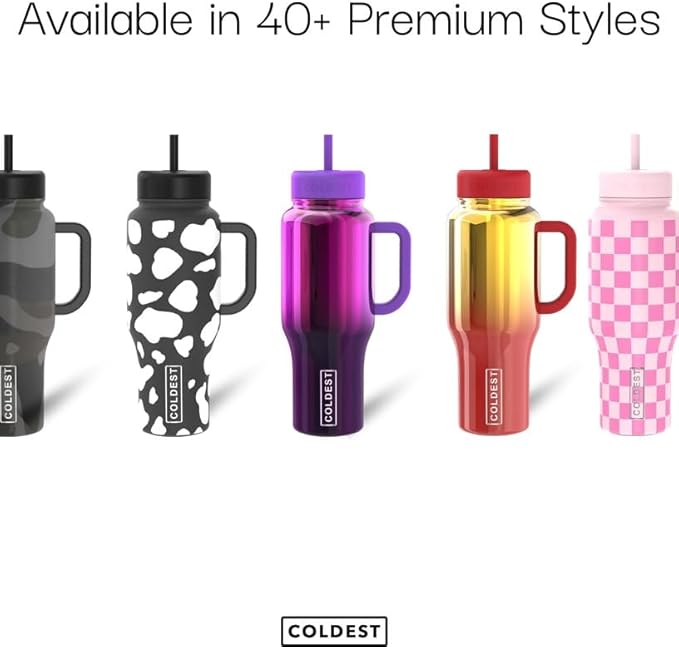 Coldest Tumbler with Handle and Straw - 100% Spill Proof Tumbler with Straw (3 Lids), Stainless Steel Insulated Leakproof Tumblers for Women & Men - 36 oz (Raspberry Reflections)