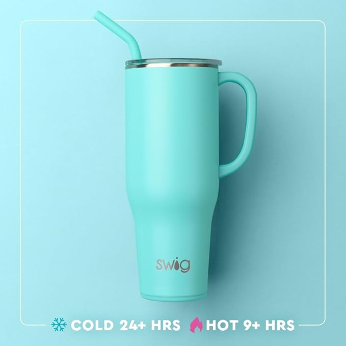Swig Life 40oz Mega Mug, 40 oz Tumbler with Handle and Straw, Cup Holder Friendly, Dishwasher Safe, Extra Large Lightweight Insulated Tumbler, Stainless Steel (Caliente)
