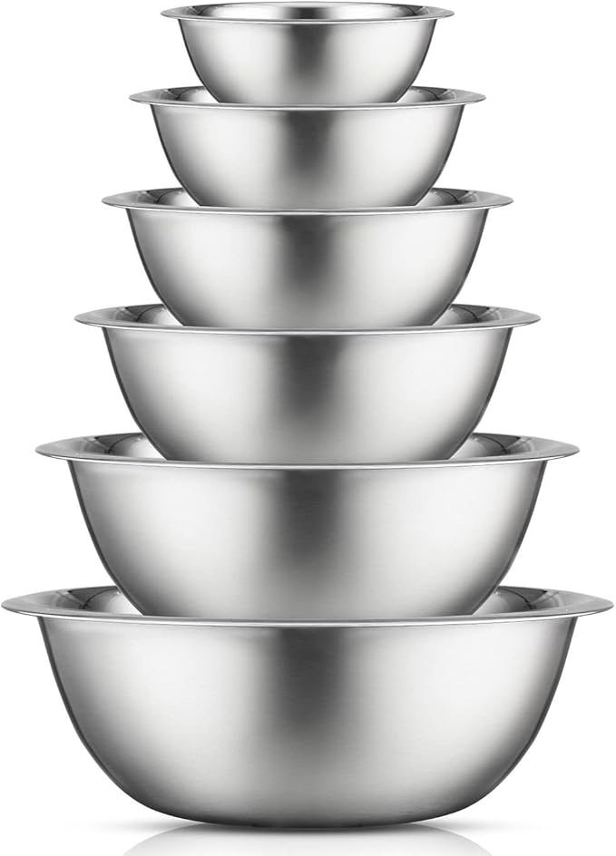 JoyJolt Stainless Steel Mixing Bowl Set - 6 Piece Nesting Bowls, 5qt to 0.5qt, Ideal for Kitchen, Cooking, Baking and Storage