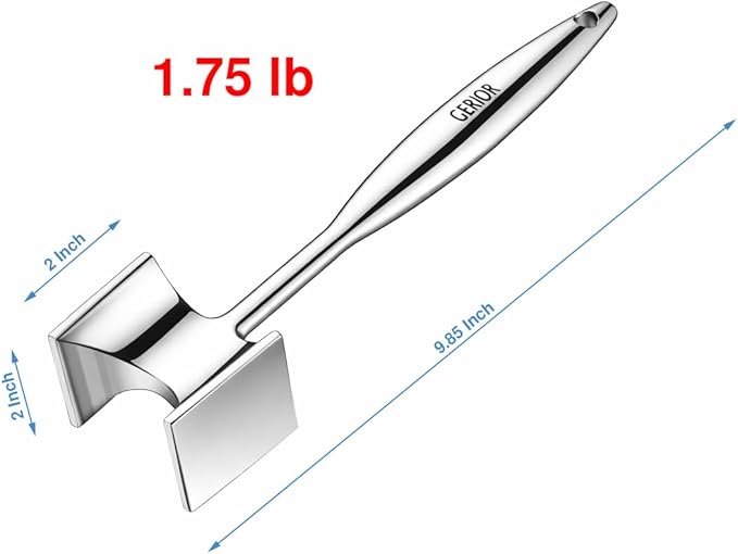 Heavy Duty Meat Tenderizer Tool, Stainless Steel Mallet & Kitchen Hammer Pounder, Mirror Polished Double Sided Tenderizing Mallet for Chicken, Steak & Beef - Dishwasher Safe