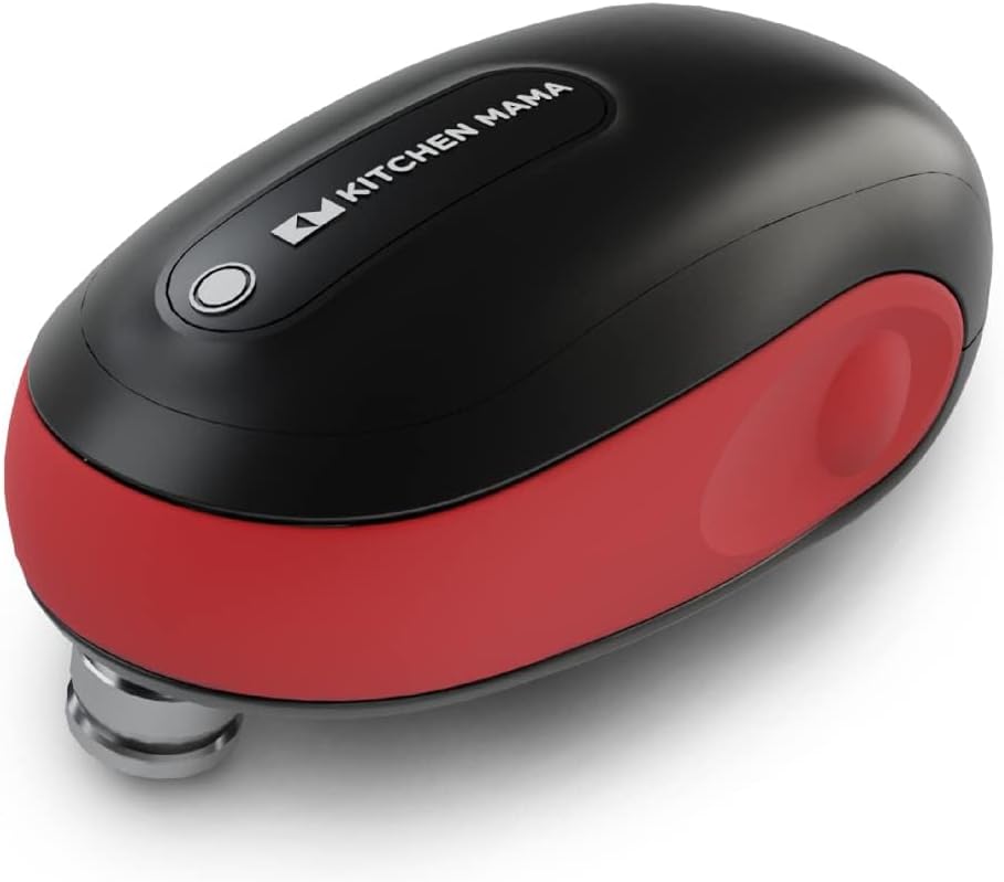 Kitchen Mama One-To-Go Electric Can Opener: One Touch, Auto Stop, Smooth Edge, Lid Lift, Safety, Automatic, Magnetic, Cordless, Battery Operated, Kitchen Appliance for Senior with Arthritis (Red)
