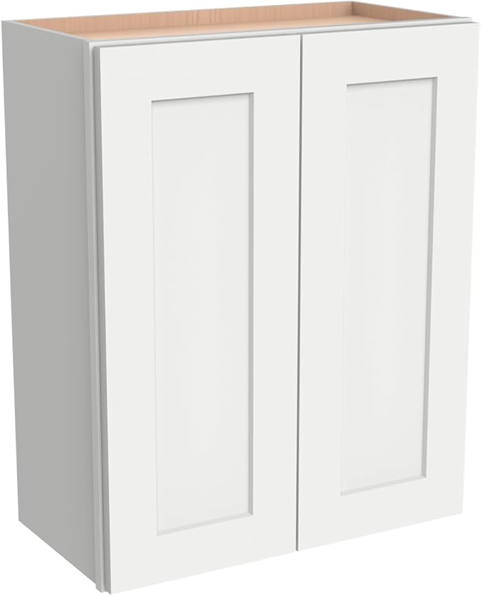 Wall-Mounted Cabinet – Solid Wood Shaker Style Medicine Cabinet with Adjustable Shelves & Soft-Close Doors for Bathroom, Kitchen, and Office Storage (Origami White, 24" W x 12" D x 42" H)