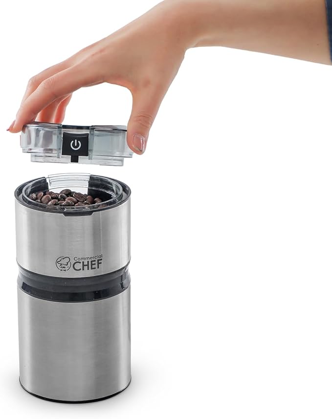 Electric Coffee Grinder Spice Grinder - Stainless Steel Blades Grinder for Coffee Bean Seed Nut Spice Herb Pepper, Brushed Stainless Steel Texture and Transparent Lid