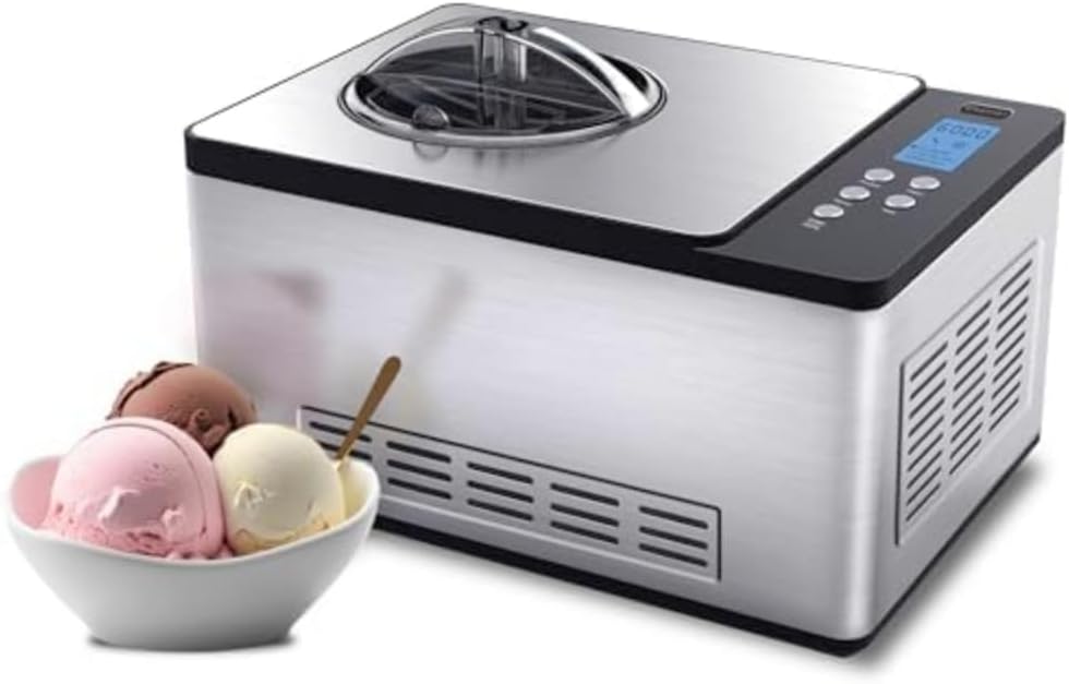 Whynter Ice Cream Maker Machine Automatic 2.1 Qt. with Built-In Compressor, LCD Digital Display & Timer, No Pre-Freezing, ICM-200LS, Stainless Steel