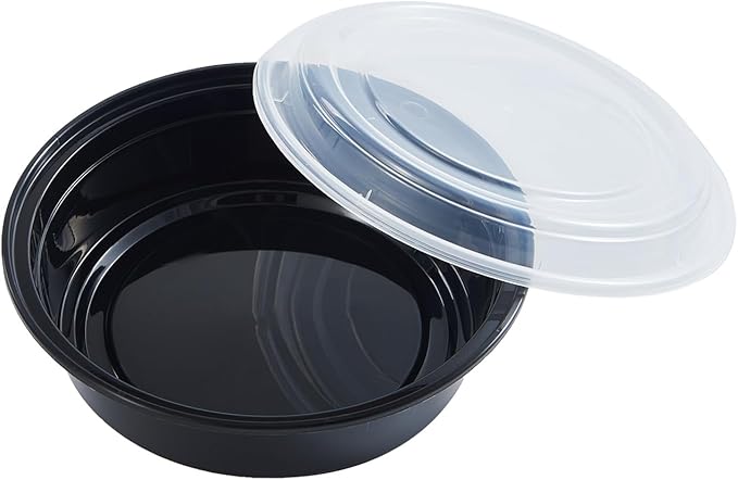 CIAO! 24oz Heavy Weight Injection Molded Microwavable Black Round Food Container with Lid (150/case)