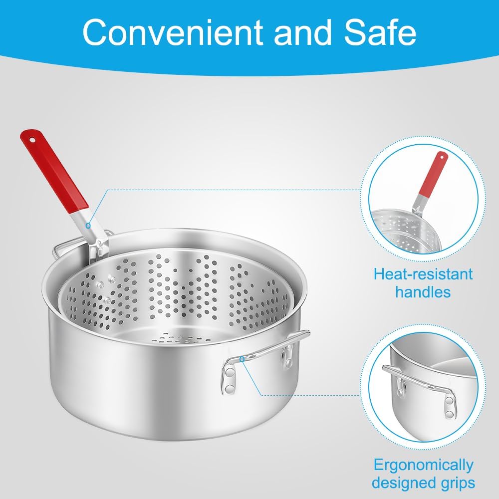 10QT Outdoor Fish Fryer Kit – Heavy-Duty Aluminum Pot, 6.7QT Basket, Propane Deep Fryer with 0-10 PSI Regulator & Steel Frame – Ideal for Seafood & More