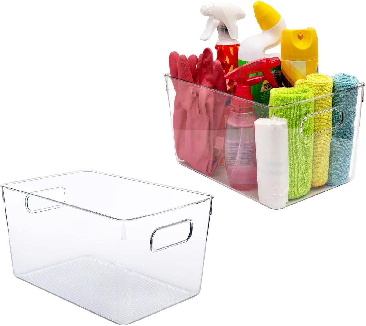Clear storage organizer bins, Kitchen Cabinet Organizers and Storage Baskets Pantry Fridge Containers for Organizing Cabinet Organization Perfect for, Foods, Snacks, Chips, Vitamin, Spices, Makeup