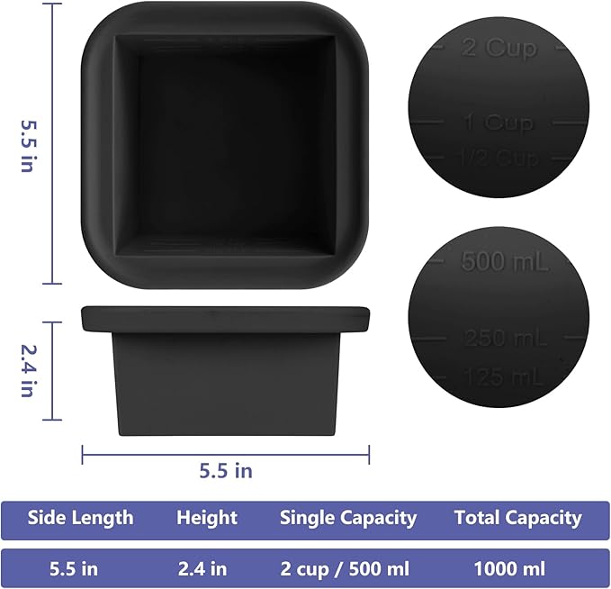 2 Cup Silicone Freezer Trays with Lid 4 Pack Silicone Freezer Molds soup freezer containers Make 4 Perfect Soups, Broths, Stews, Sauces, Curries (Black)