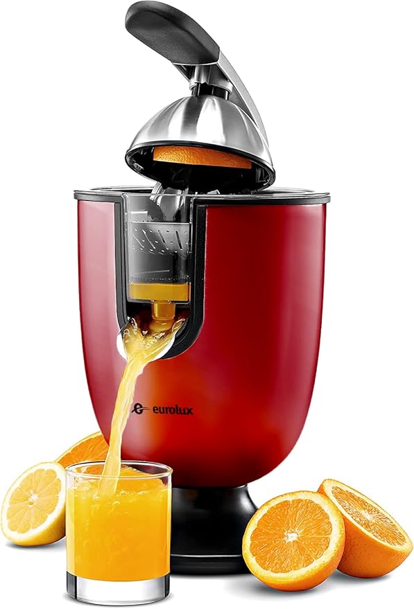 Eurolux Electric orange juicer squeezer | Pro Stainless Steel Citrus Juicer with Soft Grip Handle for Effortless Juicing, Also Fits Lime & Grapefruit Auto Shutoff, Dishwasher-safe Parts, Pulp Control