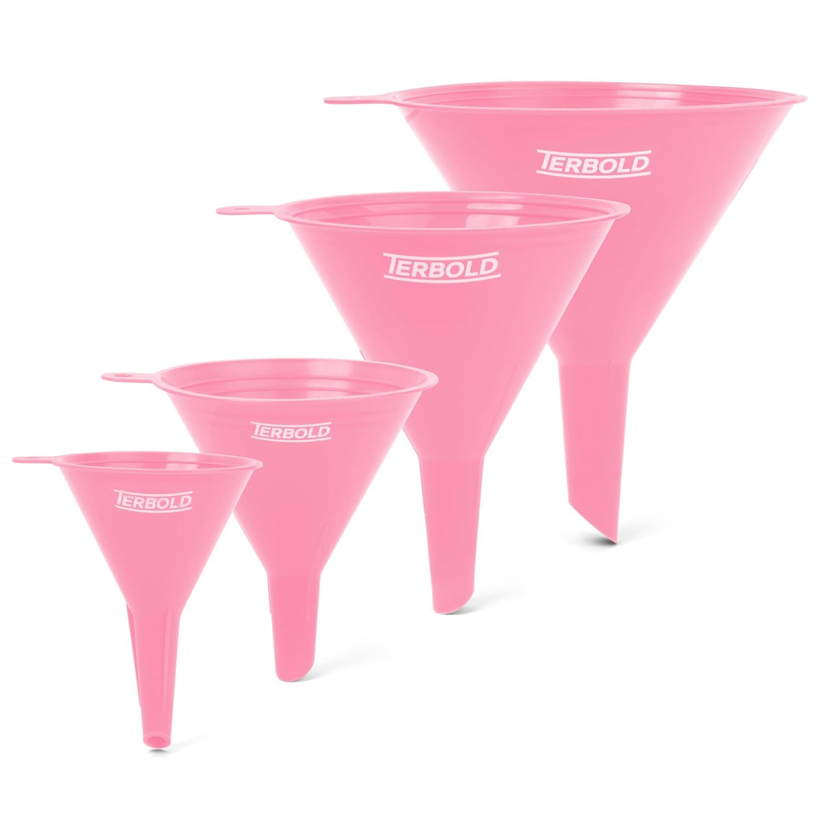 4pc Funnel Nesting Set in BPA Free Plastic for Kitchen Cooking, Car Oil, Home, or Lab Use (Pink)