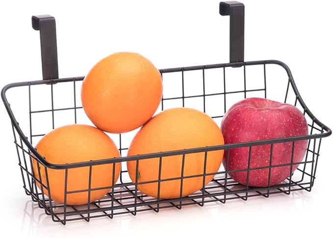 LeleCAT Basket with hook Grid Storage Basket, Hang it behind a door or on a railing, Over the Cabinet Door, Small, BLack,1 Pack