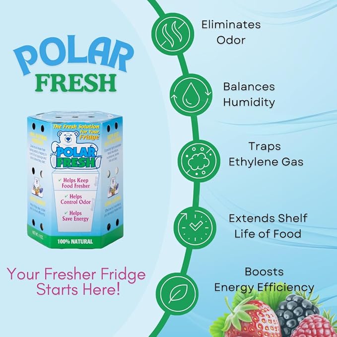 All-in-1 Refrigerator Deodorizer & Produce Saver by Polar Fresh – Fridge Odor Eliminator, Ethylene Gas Absorber, Fridge Moisture Absorber & Efficiency Booster; Surpasses Baking Soda & Charcoal