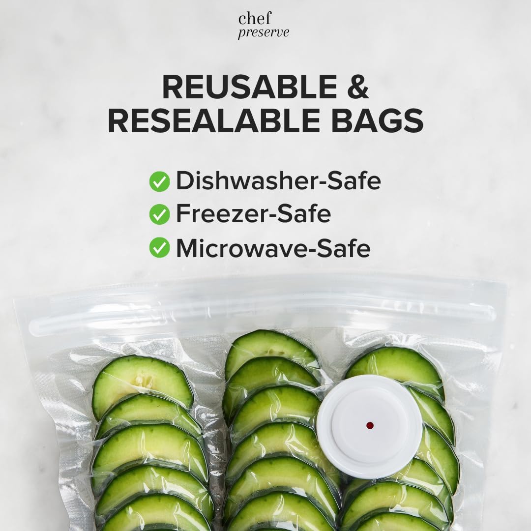 Chef Preserve Reusable Vacuum Sealer Bags for Food – 100 BPA-Free Food Storage Bags, Freezer, Microwave – Odor-Resistant, Leak-Proof – Compatible with Chef Preserve Vacuum Sealers