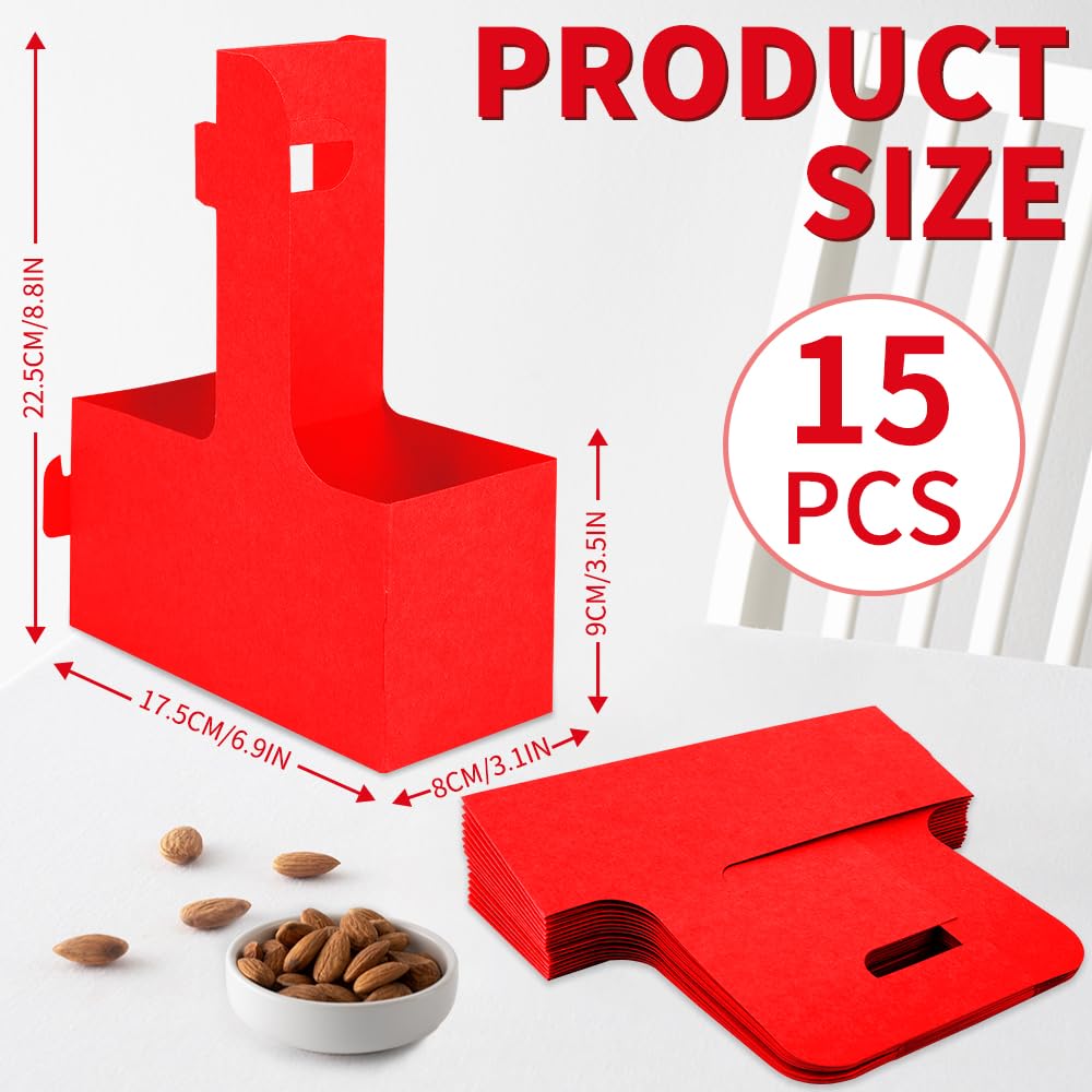 Bodaon 2 Cup Drink Carrier with Handle, 15 Pcs Cardboard Cup Holders, Disposable Drink Carriers for Delivery, Kraft Paper Coffee Cup Holder to Go, Take Out Cup Carriers for Hot/Cold Drinks