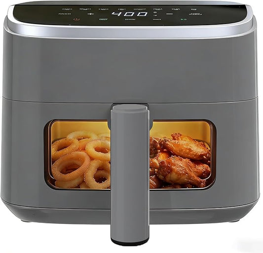 Simple Deluxe 8-in-1 Air Fryer 4 Qt, Digital Preset Airfryer with Visible Window, Nonstick and Dishwasher-Safe Basket for Chips, Bake, Wings, 60-Min Timer, 1500W, Gray