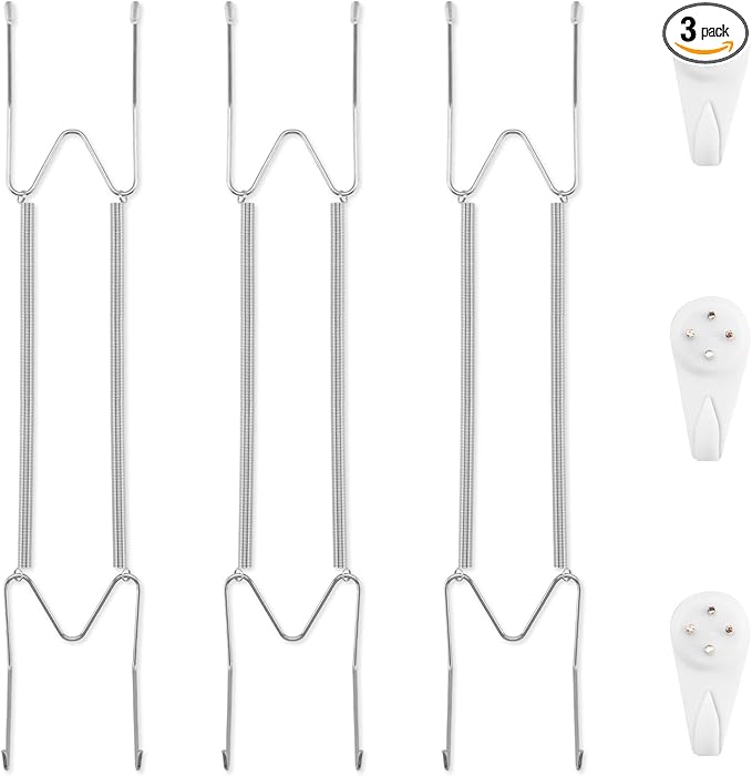 3 Pack Plate Hangers for The Wall, Suitable for 16-20 inch Art Plate, Stainless Steel Invisible Heavy Duty Wire Plate Holder with Wall Hooks, Plate Hangers for Displaying Plates, Platter, Dish, Silver