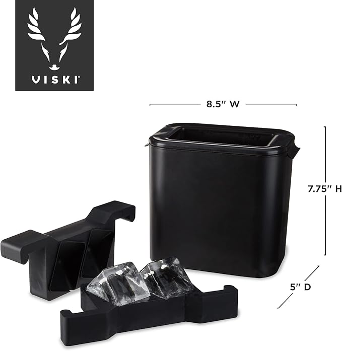 Viski Glacier Ice Maker, Ice Cube Mold for Whiskey on the Rocks, Old Fashioned & Craft Cocktail Drinks, Makes 2 Large Crystal Clear Cubes, Birthday Gifts for Men, Home Bar Accessories, Set of 1, Black