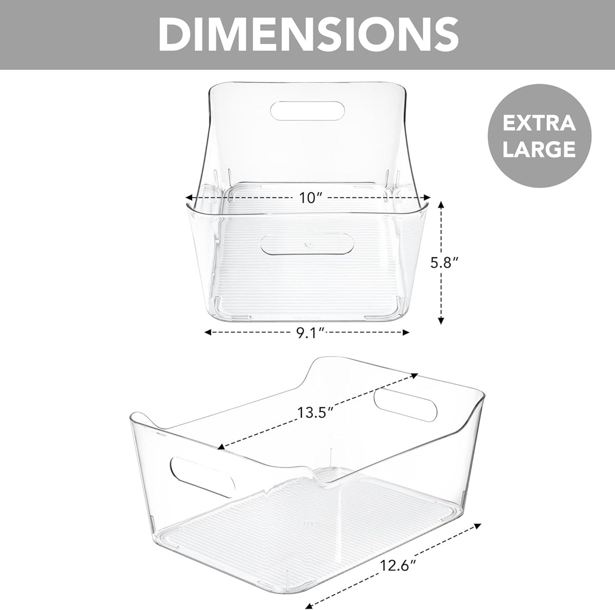 Tiawudi 2 Pack Plastic Storage Bins, Extra Large Pantry Organizer, 13.5" x 10" Clear Storage Containers and Organizer Bins, Multi-Use Bins for Home, Kitchen, Closet and Cabinet
