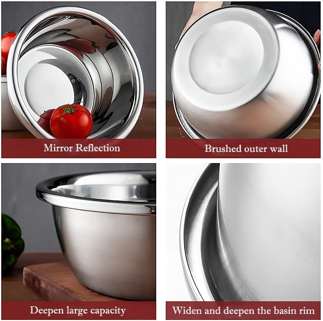 meleg otthon Stainless Steel Mixing Bowl, 5.8QT Salad Bowl, Metal Bowls, Stainless Steel Basin, Heavy Duty Deeper Edge Mirror Finish Dishwasher Safe Bowl (L)…
