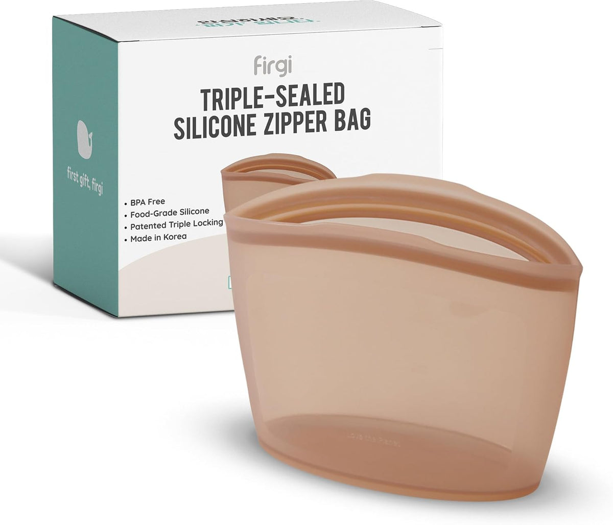Reusable Silicone Food Storage Bags 3.6Cup (29oz), Airtight food Storage Containers Food Grade Silicone Snack Bags, BPA Free Food Storage Container, Microwave Safe, Sous Vide Container, Taupe Brown
