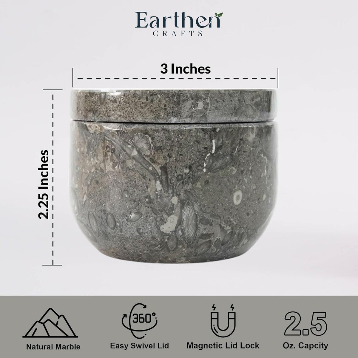 Marble Salt Cellar with Swivel Lid 3 Inch Salt Box Oceanic Salt and Spice Jar Storage Magnetic Lock Container, Salt Crock for Sea Salt, Flaky Salt, and Sugar