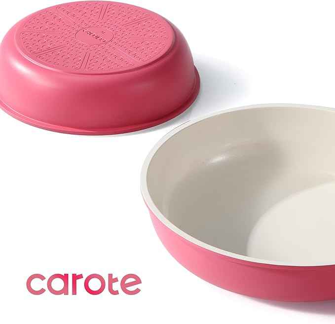CAROTE 18Pcs Ceramic Cookware Set with Detachable Handle, Pots and Pans Set Non Stick, Non Toxic Kitchen Cooking Sets with Stand-Up Lid, PFAS and PFOA Free, Oven Safe, Induction Ready, Pink