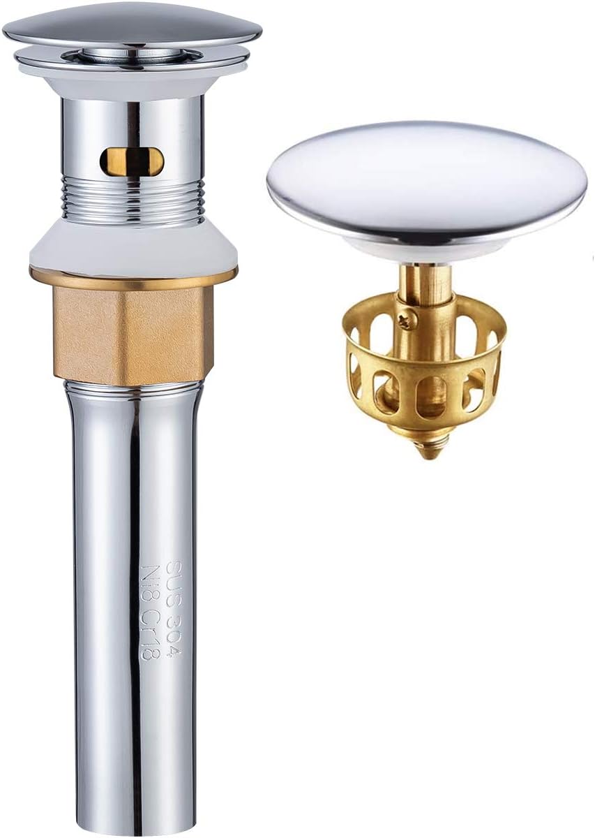 KAIYING Pop Up Drain, Bathroom Sink Drain Stopper with Overflow, Vessel Sink Drain Assembly with Detachable Basket Stopper, Anti-Explosion and Anti-Clogging Drain Strainer (Chrome)