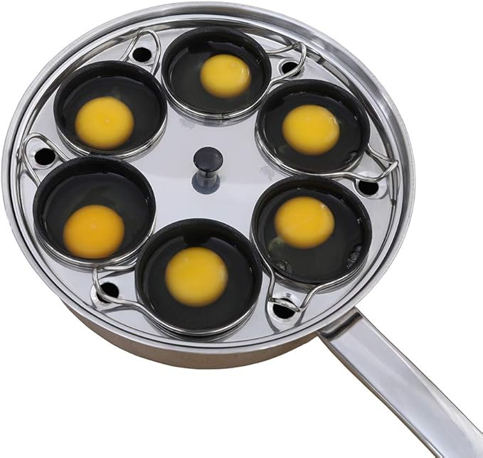 6 Cups Egg Poacher Pan - Stainless Steel Poached Egg Cooker – Induction Cooktop Egg Poachers Cookware Set with 4 Nonstick Large PFOA FREE Egg Poacher Cups and Silicone Spatula