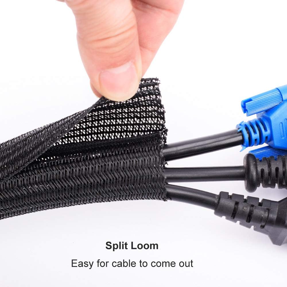 ZhiYo 6.6ft - 4/5 inch Cable Sleeve, Cord Wrap Wire Protector Tubing for Pets, PC Cable Wrap, Computer Cable Management Sleeve - Black