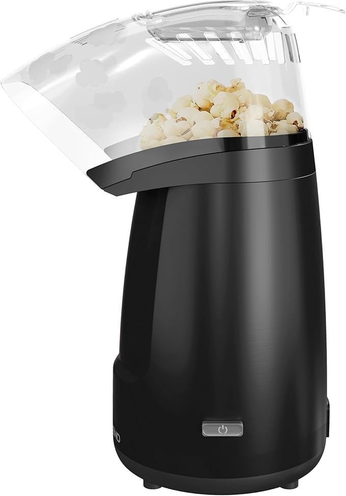 West Bend Air Crazy Hot Air Popcorn Popper Machine 4-Quart Oil-Free Popping for Healthier Snacks Dual-Purpose Measuring and Butter Cup On/Off Switch Compact Design, in Black